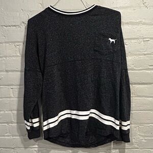 PINK VS Heather Gray Varsity Oversized Long Sleeve